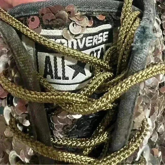 Converse Brown Shiny Sequins Lace Up Canvas Sneaker 9 - Picture 1 of 6